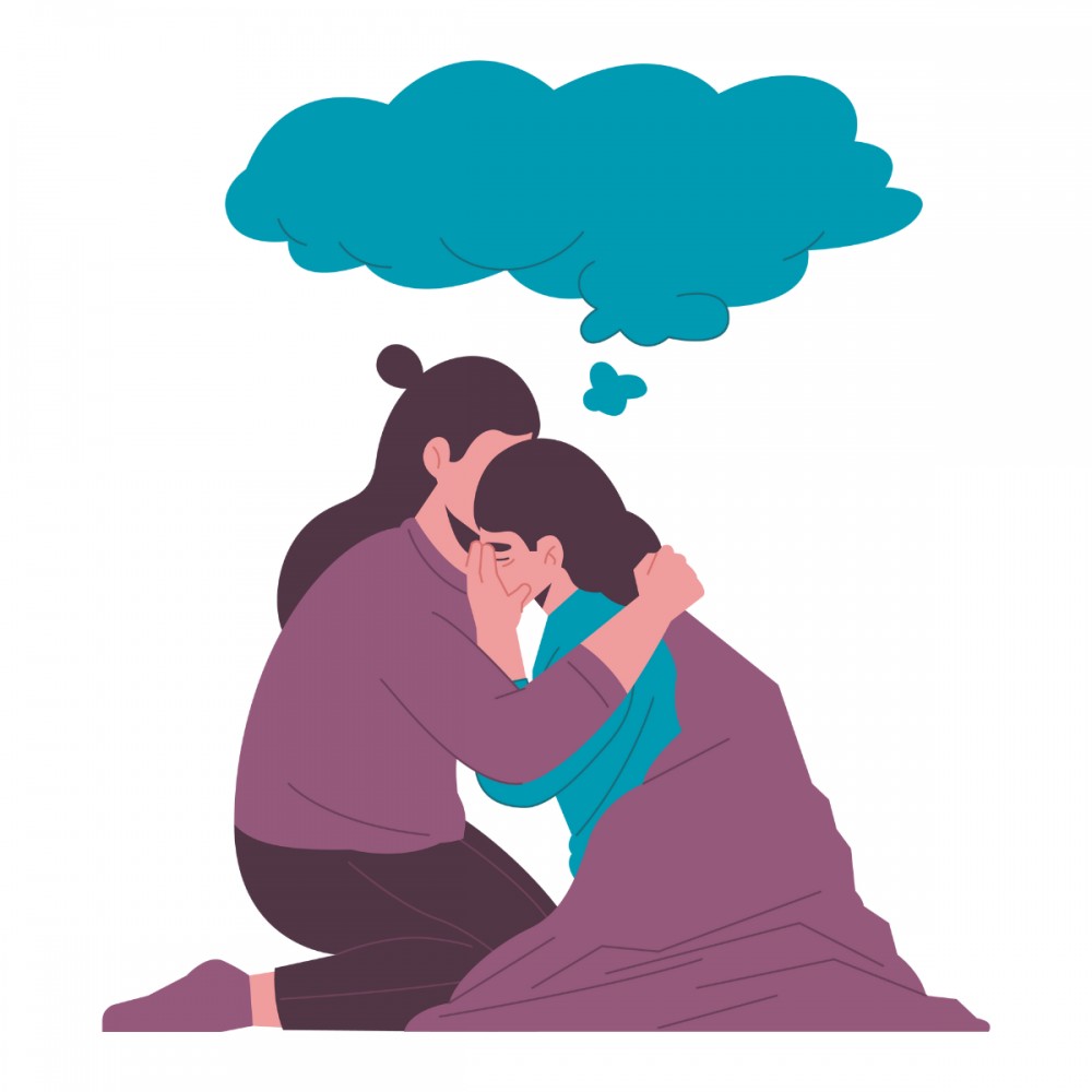 Sad woman getting consoled